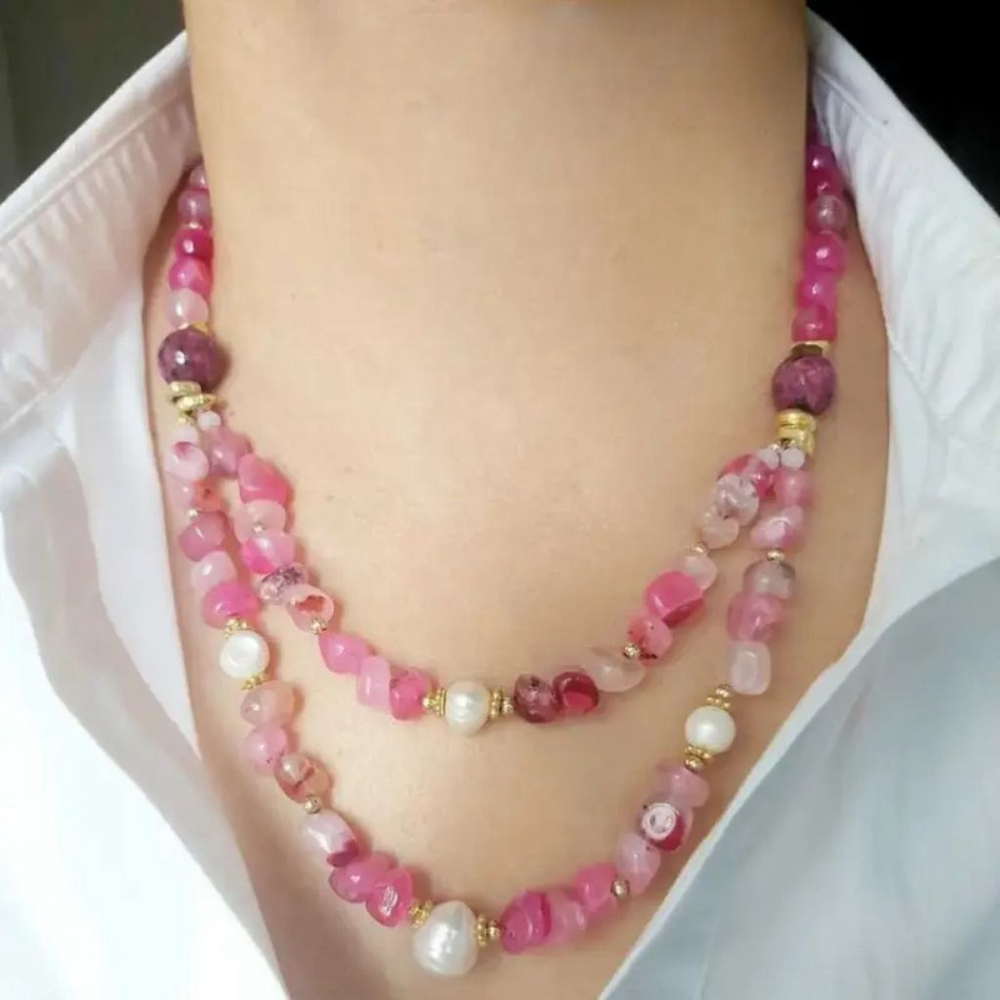 Handmade Pink Quartz /Pearl Fashion Necklace